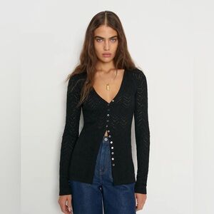 Reformation Sutton Regenerative Merino Open Knit Sweater Black - Size S